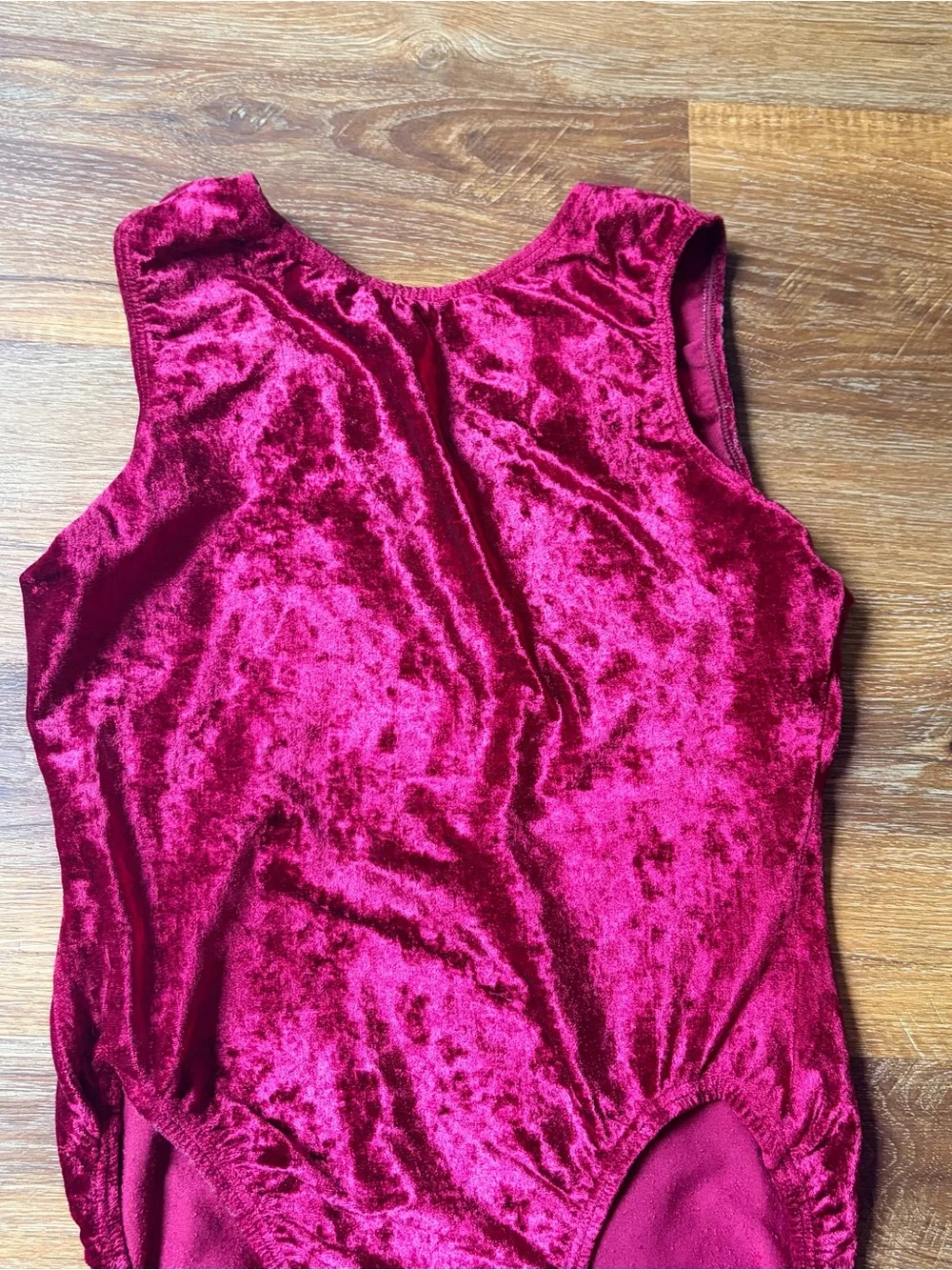 GK Elite Crushed Velvet Gymnastics Leotard Youth Large Burgundy Wine